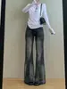 Jeans Feminino Preto-Cinza Micro-Flare Extra Longo Não Skinny Novo Outono 2026 Calça Flare de Cintura Baixa
