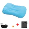 Almohada Inflable para Exteriores, Almohada Cuadrada Plegable Flocada, Máscara para Ojos, Juego de Tapones para los Oídos, Soporte Cervical para Dormir, Cojín Lumbar para Viajes Largos