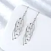 Pendientes de Plata de Ley s925 con Forma de Hoja para Mujer Estilo Coreano Sencillos Modernos Individuales Sombra de Árbol Retorcidos Alargados para Adelgazar el Rostro Adornos para Orejas