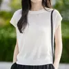 Top de Seda de Gelo 2026 Verão Novo Estilo Coreano Simples Gola Redonda Tricô Manga Curta Versátil Casual Camiseta de Tricô Rosa