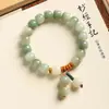 Pulsera de Raíz de Bodhi Verde Similar al Jade Estilo Chino, Doble Círculo, Nueva Pulsera de Cuentas de Loto de Buena Suerte Estilo Chino, Pulsera de Mano para Mujer