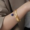 Pintura al óleo tesoro de color natural indio pulsera de acero inoxidable piedra natural acero de titanio oro de 18K personalidad temperamento joyería versátil para mujer