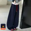 Calça Esportiva Feminina 2026 Inverno Novo Estilo Crianças Pequenas e Grandes Estilo Coreano Com Pelúcia Espessada Calça de Moletom Cor Contrastante Calça de Perna Reta Tendência