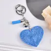 Nuevo Estilo Chanel Corazón de Melocotón Pedrería Cuero Llavero Borla Colgante Llavero Corea del Sur Franela Diamante Llavero