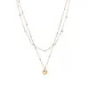 Aogu Moda Transfronteriza Simple Acero Inoxidable Colgante de Corazón Collar de Perlas Apiladas de Doble Capa Cadena para Clavícula Versátil para Mujer