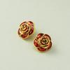 Pendientes de plata 925 con diseño de camelia esmaltada, estilo retro francés, con aguja de Qingdao, elegantes y a la moda para mujer.