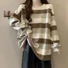 Sudeste Asiático 2025 Sudadera Rayas Retro Americanas para Mujer Primavera y Otoño Delgada Holgada Estilo Perezoso Mangas Largas Tops para Mujer Modernos