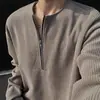 Camiseta estilo Henley com zíper parcial para homens, adequada para primavera e outono, camiseta de manga comprida com corte justo, moletom estilo bad boy
