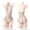 Lencería Sexy de Malla con Abertura en la Entrepierna, Borlas y Diseño de Hebilla, Body Transparente con Efecto Rasgado para Mujer W42