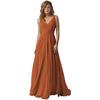 Vestido Feminino Amazon Ombro Decote V Chiffon Alça Madrinha Longo A-Bainha Saia Plissada Vestido Formal de Noite