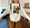 Suéter Jacquard de Cuello Redondo con Dibujo de Oso Vintage para Mujer Otoño Nuevo Suéter Pequeño Holgado