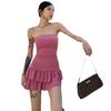 Amazon 2024 primavera nueva europea y americana para mujer sexy chica caliente con hombros descubiertos tubo top puro deseo falda con volantes de pastel