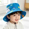 Chapéu de Pescador de Dinossauro de Verão Infantil Proteção Solar Chapéu de Sol para Meninos e Meninas Chapéu Bucket Cartoon Fofo Malha Respirável Chapéu de Sol para Bebê