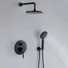 Venta directa de fábrica cuerpo principal de cobre negro completo con caja empotrada función doble oculta en la pared set de ducha simple