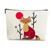 Bolsa de Cosméticos con Estampado de Zorro, Bolsa de Almacenamiento Tridimensional de Lino Fino de Doble Cara, Bolso de Mano, Bolsa Portátil para Cosméticos, Transpirable y Ligera