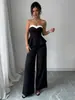 Amazon Transfronterizo Ropa de Mujer 2025 Nuevo Estilo Primavera y Verano Vacaciones Europeo y Americano Elegante Empalme Hombros Descubiertos Chaleco Pantalones de Pierna Ancha Conjunto