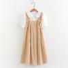 Vestido de Verão 2024 Estilo Menina Francesa Retrô Doce Solto Emagrecedor Mori Feminino Vestido Camisa de Alça Franzida Conjunto de Duas Peças