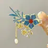Clip para el pelo de borla corta retro inteligente nuevo de fábrica, tocado con perlas azul quemado, encanto clásico de palacio, venta al por mayor