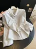 Camisas nuevas de estilo coreano, intelectuales y artísticas para principios de otoño, camisas de rayas blancas y azules de la fábrica original