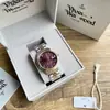 Dropshipping Reloj Vivian Westwood Azul Hielo Triturado Nuevo Reloj Morado Ciruela para Mujer Fruta del Dragón Saturno Reloj Pequeño Dorado