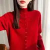 Cardigan de Veludo Macio Feminino Básico de Meia-Gola para Primavera e Outono, Padrão Ondulado Amigo da Pele, Versátil para o Trabalho, Pequeno, de Temperamento