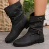 2024 Zapatos Nuevos Niños Talla Grande Estilo Europeo y Americano Año Un Paso Sin Cordones Otoño e Invierno Mujeres Transfronterizo Tacón Apilado Botines Cortos Botas Bajas
