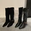 Botas western apiladas de estilo páramo para aumentar la altura para mujer, nuevas botas largas adelgazantes 2026, botas de montar de tubo alto Maillard