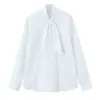 Moda Femenina Europea y Americana Transfronteriza Aliexpress Venta Caliente Elegante Versátil Camisa Blanca con Rayas y Cuello de Corbata