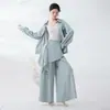 Calça-Saia de Duas Peças com Cintura Marcada e Caimento Fluido Inspirada em Design Dança Clássica Chinesa Dança Moderna Yoga Calça de Dança Wide-Leg