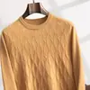 Suéter Masculino de Gola Redonda em Cashmere Cor Sólida Tricô Torcido para Outono/Inverno 2026 Jovem Casual Camada Base Quente