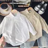 2026 Novo Estilo Primavera Roupas Infantis Camisa de Algodão Branca Pura Manga Longa para Meninos Atacado Dropshipping