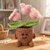 Adorno de Planta en Maceta Rosa Tejido a Mano Lindo con Manos y Pies Flor de Hilo Maceta Muñeca Decoración Creativa de Escritorio