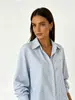 Outono 2026 Amazon Feminino Camisa de Botão Listrada Manga Longa Gola Reversível Decote V Color Block Casual