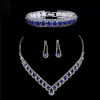 Joyas al por mayor transfronterizas zircón azul boda traje de tres piezas collar pendientes pulsera joyería nupcial ZN010