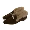 Mocasines Retro Franceses de Tacón Bajo para Mujer Zapatos 2026 Otoño/Invierno Nuevo Estilo Zapatos de Algodón con Felpa