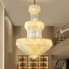 Sala de estar dúplex moderna, candelabro grande, iluminación Zhongshan, loft, villa, vestíbulo de hotel, candelabro de escalera de cristal