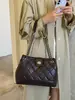 Bolsa de ombro com corrente de padrão diamante de alta qualidade transfronteiriça, bolsa tipo saco moderna e fashion, bolsa de ombro e transversal com design estiloso de nicho