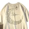 Camiseta de Manga Corta con Estampado de Luna y Estrella para Mujer, Marca Moderna Americana, Nuevo Verano 2026, Top Hiphop de Calle Europeo y Americano