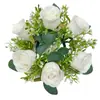 Flores de Seda Runfeng, Corona Portavelas de Rosa Artificial, Flores de Nochevieja, Flores de Boda, Decoraciones de Año Nuevo, Flores Falsas, Flores Artificiales
