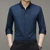Nova Camisa Masculina de Manga Longa para Primavera e Outono com Gola Escondida e Botões Ocultos, Camisa da Moda Não Amassa, Dropshipping Disponível