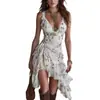 Moda casual europea y americana 2026 ropa para mujer sitio independiente de Amazon vestido de tirantes con estampado floral y volantes cuello en V