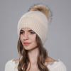 Gorro de piel de mapache auténtica, gorro de punto cálido de piel de conejo para mujer, gorro de lana de invierno a la moda para comercio exterior transfronterizo.