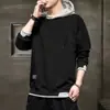 Moletom com Capuz Jaqueta Masculina 2024 Outono Tendência Ins Juventude Solto Falso Duas Peças Camiseta de Manga Longa Marca Tendência Estilo Hong Kong