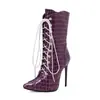 Amazon Aliexpress Botas Martin de Cano Baixo Estilo Europeu e Americano Sapatos Femininos de Salto Super Alto Bico Fino Tamanho Extra Grande Botas Femininas Zíper Lateral Saltos Finos