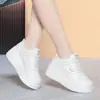 Parte superior de piel, versátiles, suela gruesa, con cordones, zapatos tipo 'mom', colección otoño/invierno, zapatos casuales para mujer, tenis blancos, tacón de cuña, zapatos de piel para mujer