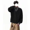 Moletom com Capuz Patchwork Listrado Falso Peça Dupla Retro Masculino Outono Tendência Marca Solto Estilo Coreano Casual Versátil Manga Longa