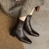 Botas elásticas de estilo coreano ajustadas, elegantes y adecuadas para el trabajo, con punta cuadrada y tacón grueso, perfectas para mujeres menudas, botines de tacón medio, y se pueden combinar con vestidos, disponibles en tallas grandes