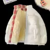 Chaqueta Acolchada de Cuello Alto a Cuadros para Hombre, Nuevo Estilo de Invierno, Forrada de Felpa, Engrosada, Abrigo Cálido de Algodón Relleno de Plumón para Hombre