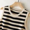 Primavera y Verano 2025 Nuevo Chaleco Holgado a Rayas de Talla Grande Cuello Redondo Ropa Exterior Traje Ropa Interior Versátil Aspecto Adelgazante y Reductor de Edad
