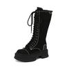 Botas Amarillas de Caña Alta de Estilo Dulce y Cool Otoño e Invierno 2025 Plataforma Petite de Suela Gruesa con Tacón Alto Chunky con Cordones Botas de Caña Media-Alta para Mujer